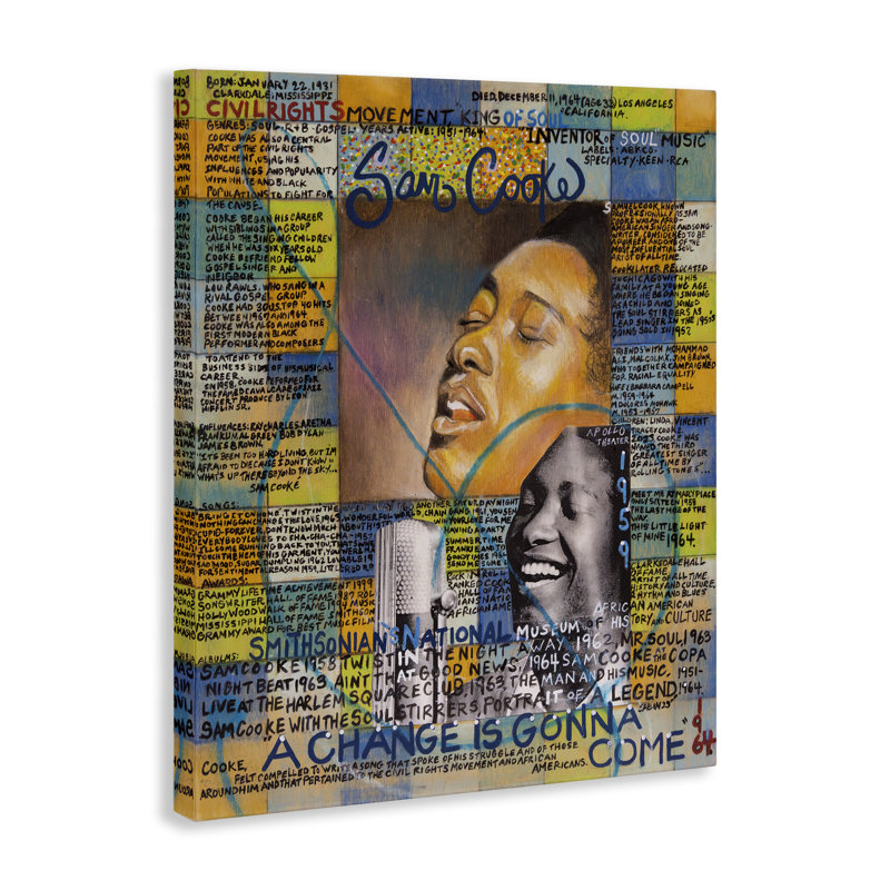 "Sam Cooke", art mural sur toile par Sabin, H 40 po x l 30 po
