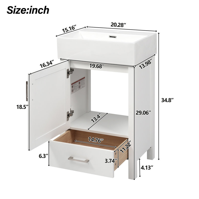 Meuble-lavabo 20,3 po avec comptoir en céramique, Blanc
