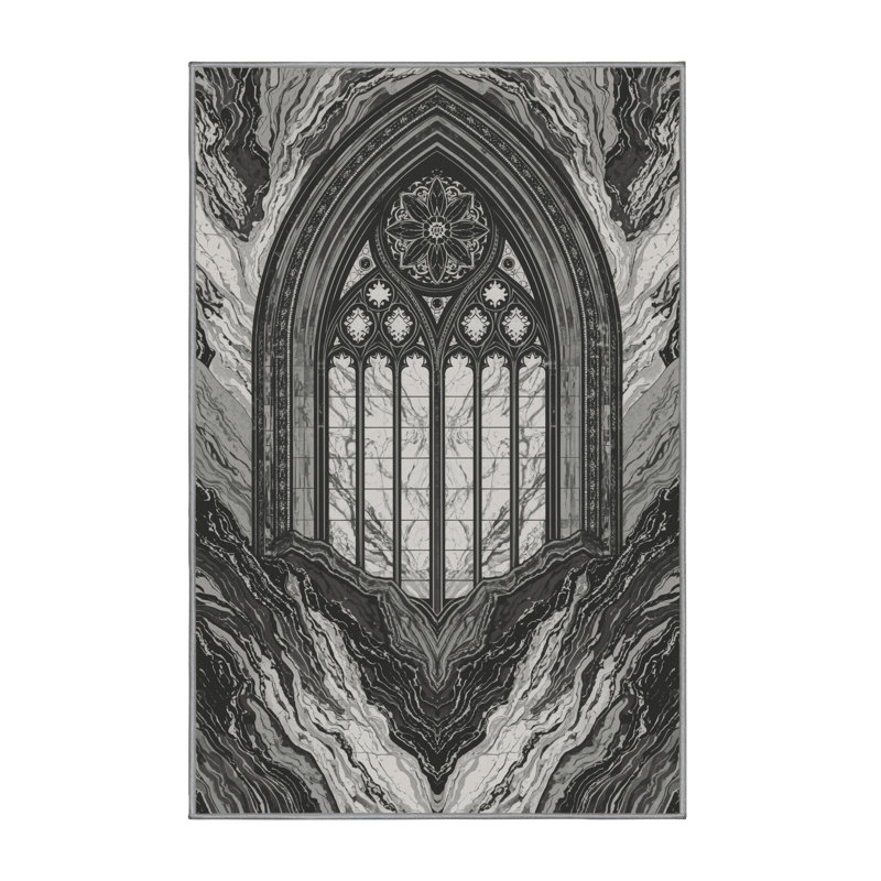 Tapis brun ornemental lavable à la machine Bartow, 8 x 10