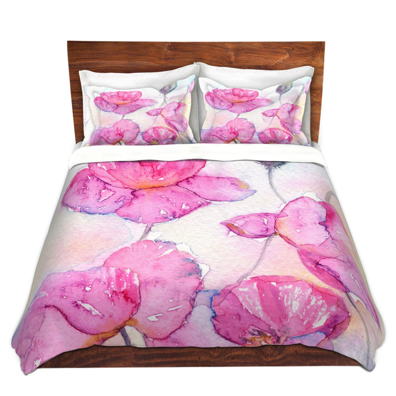 DiaNoche Duvet Covers Sets Microfiber by Amanda Hawkins - Pink Poppies, Twin Duvet Cover + 1 Standard Sham