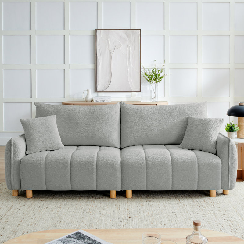 90.15" Queen Size Sleeper Sofa with Storage, Upholstered Convertible Pull Out Couch Bed, Multi-Functional Sofa Bed for Small Apartment, Living Room, Guest Room