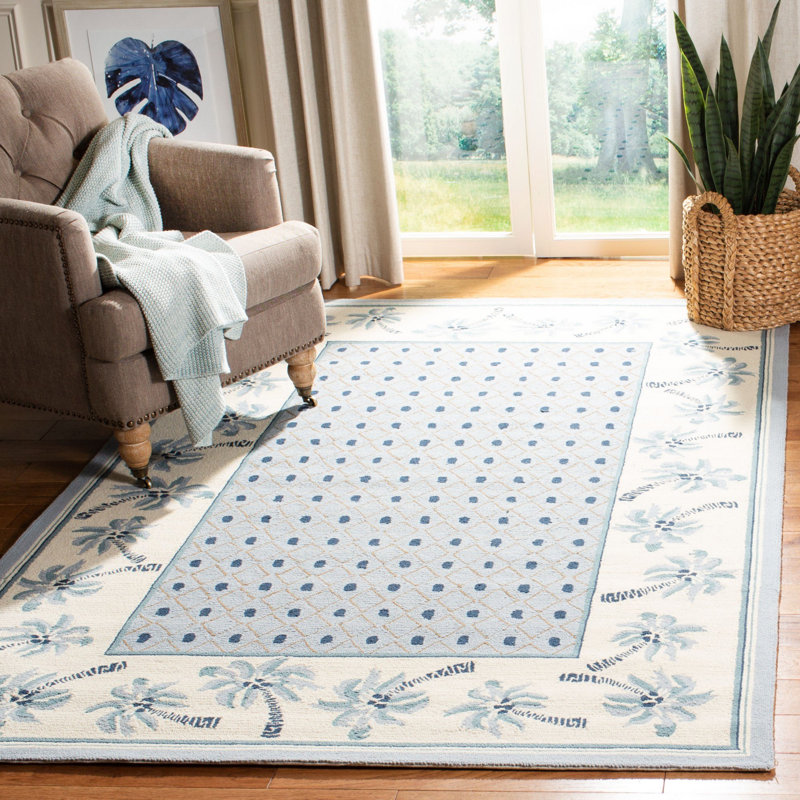 Hogle Hand Hooked Wool Pile Geometric Rug, Rectangle 8' x 10'