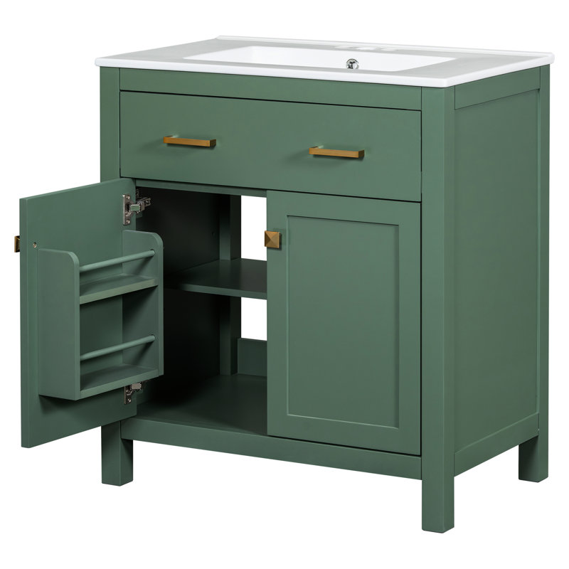 Meuble-lavabo de 30 pouces avec lavabo en céramique, rangement pratique pratique et fermeture en douceur de 2 portes