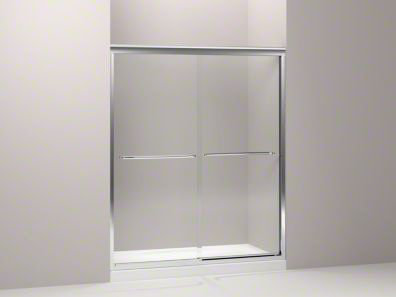 Fluence Frameless Bypass Sliding Shower Door, Falling Lines, Bright Polished Silver, 70.31" x 47.63"