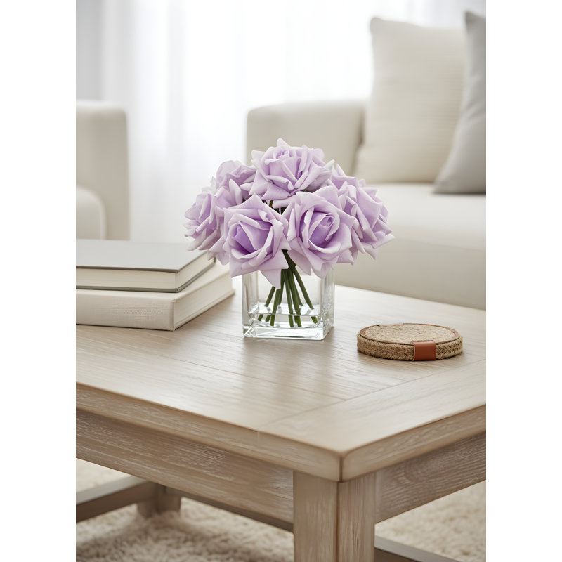 Arrangement de vraies roses dans un vase, fleurs artificielles de campagne française, Mauve