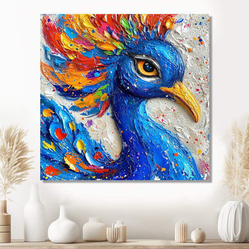Peinture d'un magnifique paon bleu - paon, art mural, Toile tendue, H 16 po x l 16 po x P 1 po