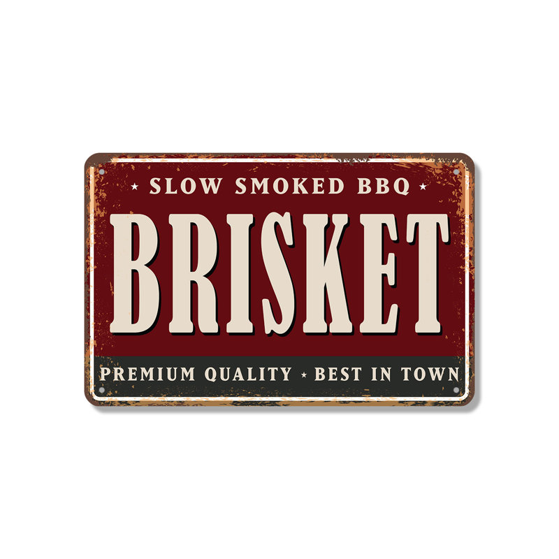 Enseigne de fantaisie en aluminium 18 po x 24 po Brisket, H 18 po x l 24 po x P 0,1 po