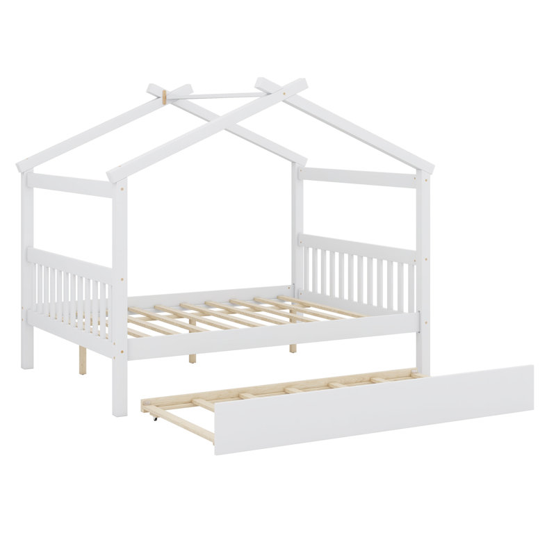 Lit en bois avec lit gigogne, Blanc
