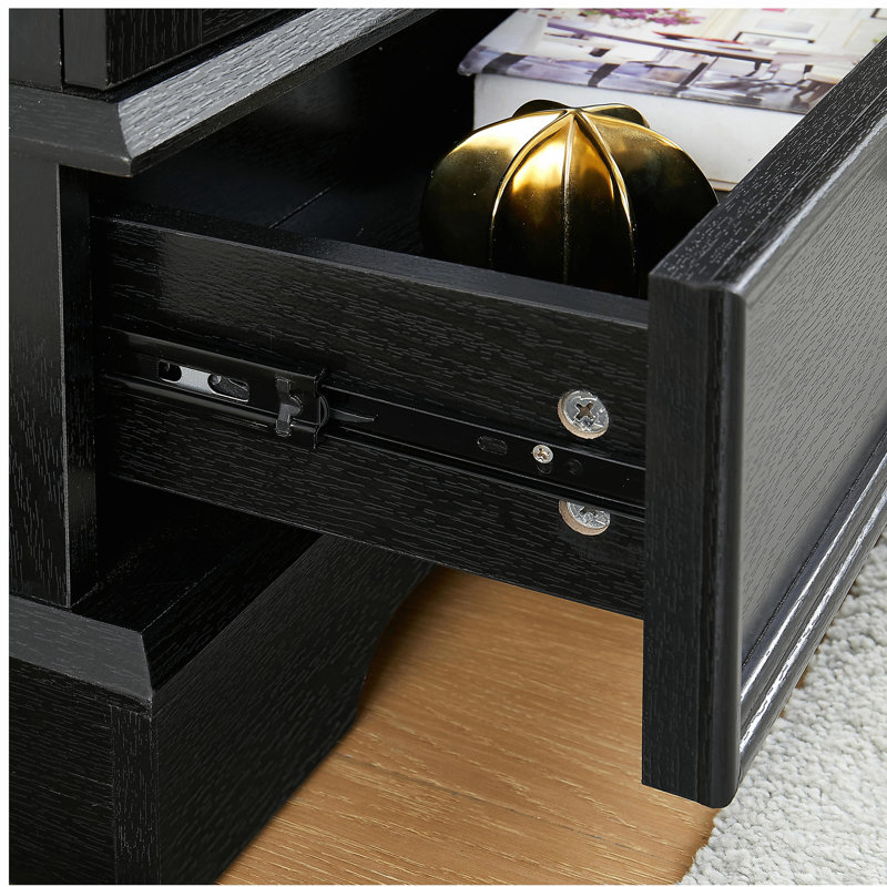 Lighted Glass Curio Display Cabinet with Adjustable Shelves - 2 Doors, 1 Drawer, LED Lights, Elegant Light Oak Finish, Black