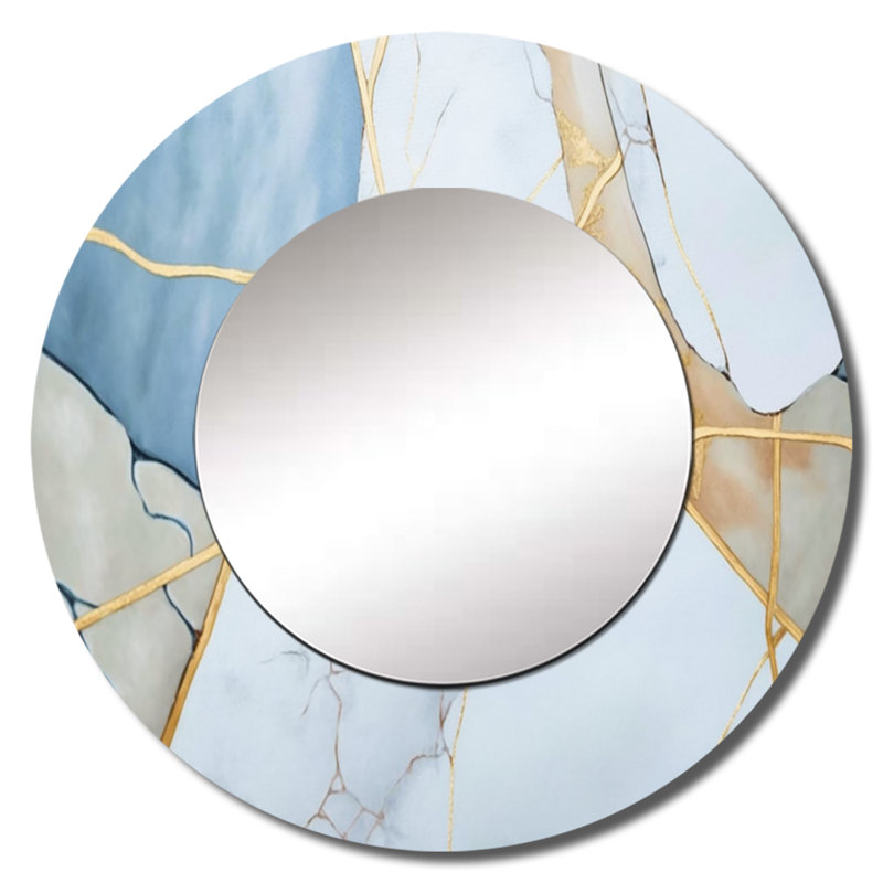 Panfilia - Géode abstraite blanche I - miroir décoratif en marbre, miroir mural rond blanc, impression d'art en métal