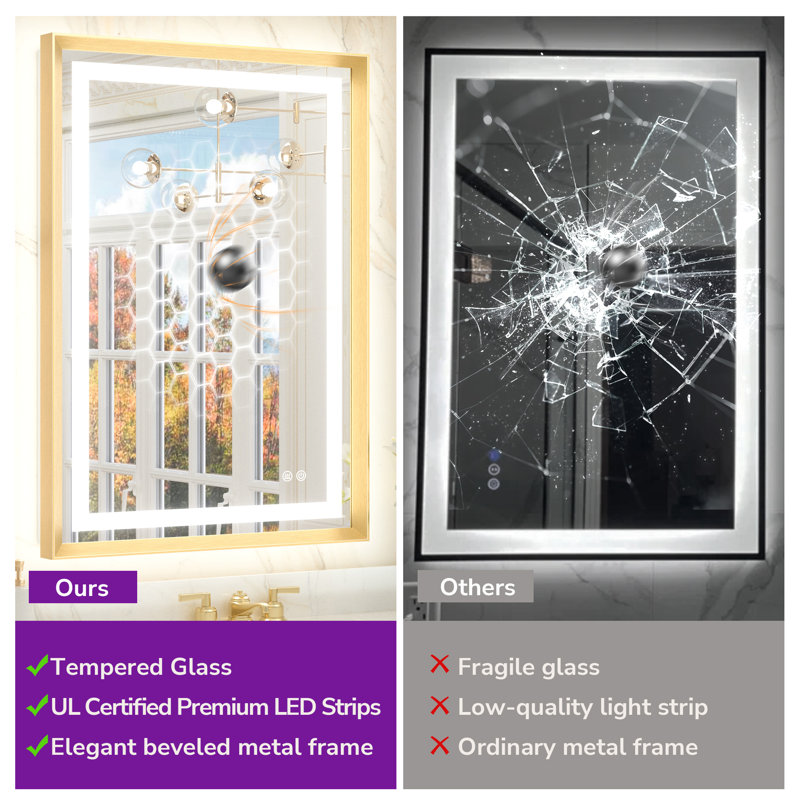 Miroir de salle de bain Dineen, Doré, 48 po x 36 po