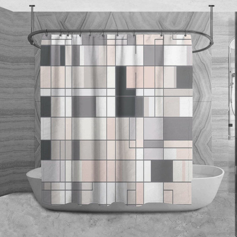 Kryslin Shower Curtain Pattern Bath Mat Bathroom Decor Grey/White, 93" H x 70" W
