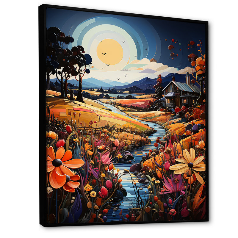 "Whimsical Magical Fields III", reproduction d'art sur toile, Cadre flottant noir, H 32 po x l 24 po x P 1 po