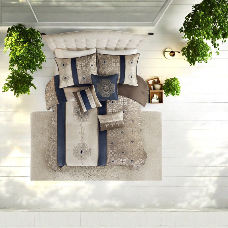 Ensemble de literie en jacquard de polyester de qualité supérieure 7 pièces, chic et contemporain pour une chambre à coucher luxueuse