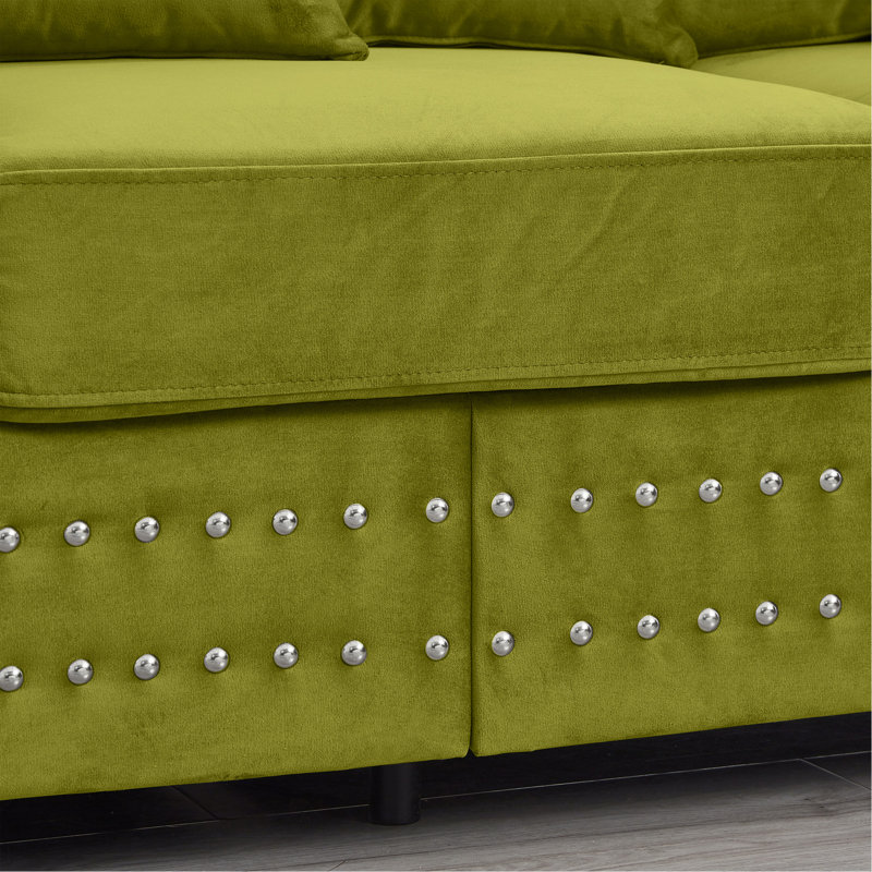 Causeuse en velours vert avec accoudoirs carrés décoratifs Modern Design
