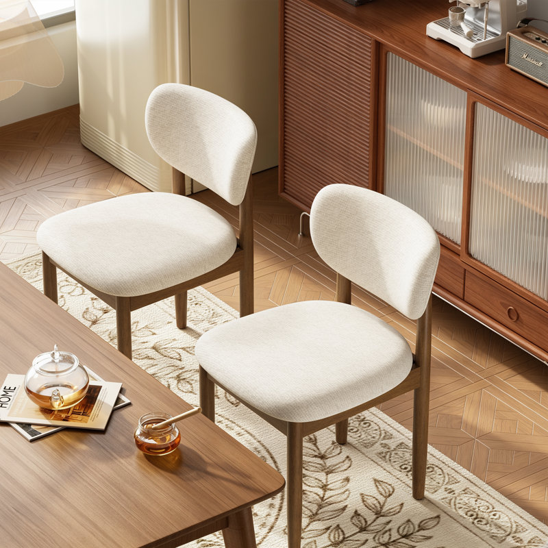 Chaise d'appoint rembourrée en bois massif, Beige