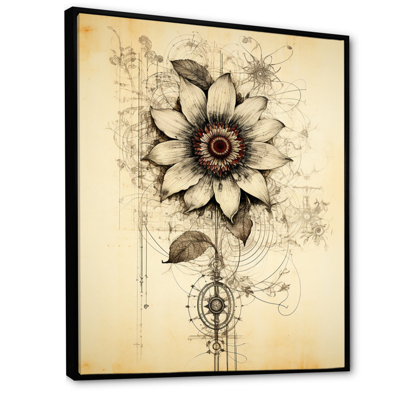 Illustration rétro de marguerite encadrée sur toile, Cadre flottant noir, H 40 po x l 30 po x P 1,5 po