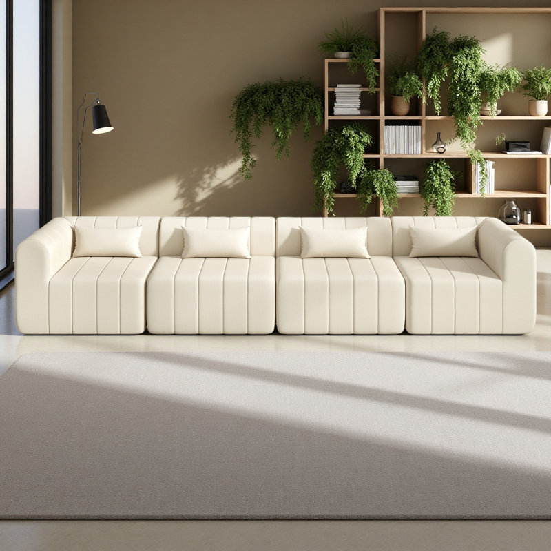 Canapé modulaire entièrement compressé de 145,5 pouces, canapé modulaire rembourré en polyester avec 4 pièces, canapé modulaire en éponge compressée