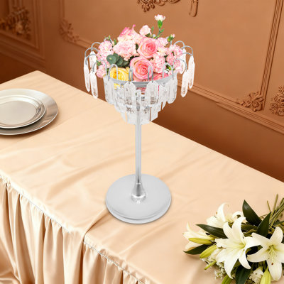 21.65" Modern  Silver Acrylic Crystal Flower Stand For Wedding Decoration