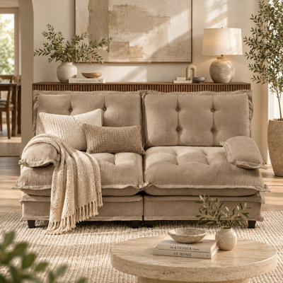 77" 2-Seater Modular Sectional Cloud Sofa, Chenille Fabric Deep Seat Couch With Lattice Decored Cushions