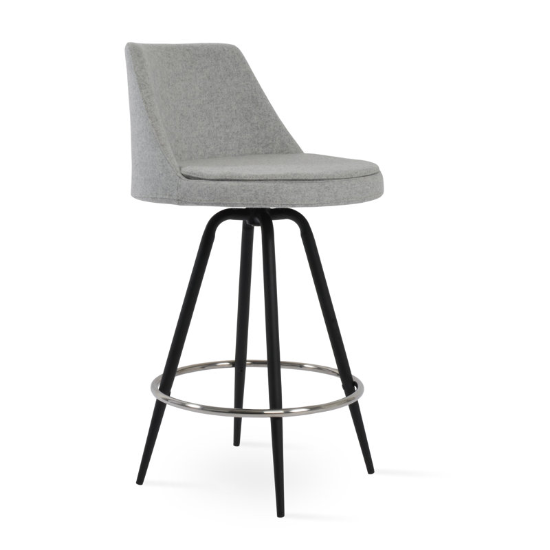 Tabouret de bar Martini, Similicuir noir, Laine argentée, Tabouret de bar (assise de 30 po de hauteur)