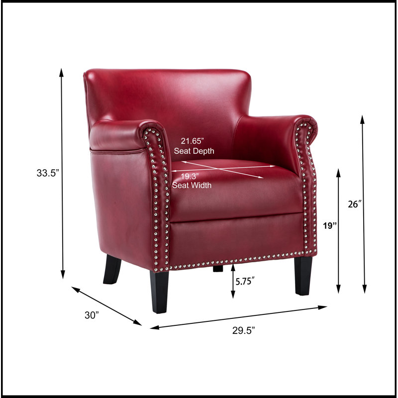 Luxurious Club Chair with Soft Leather-Like Fabric and Classic Matte Nail Head Finish, Combining Comfort and Elegance for Any Living Space.