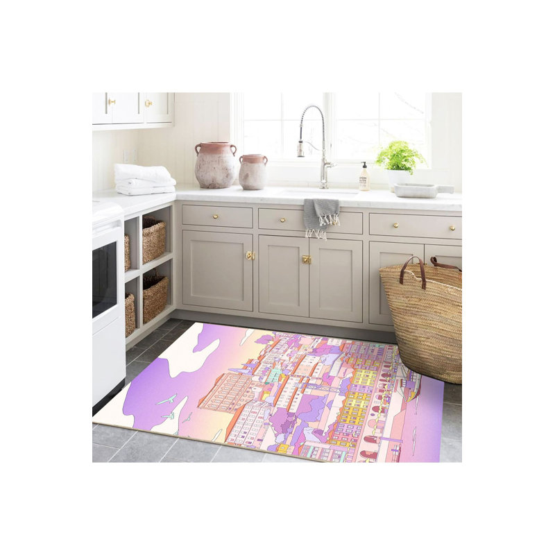 Tapis décoratif lavable à la machine rose, Rectangle 4 pi 7 po x 6 pi 7 po