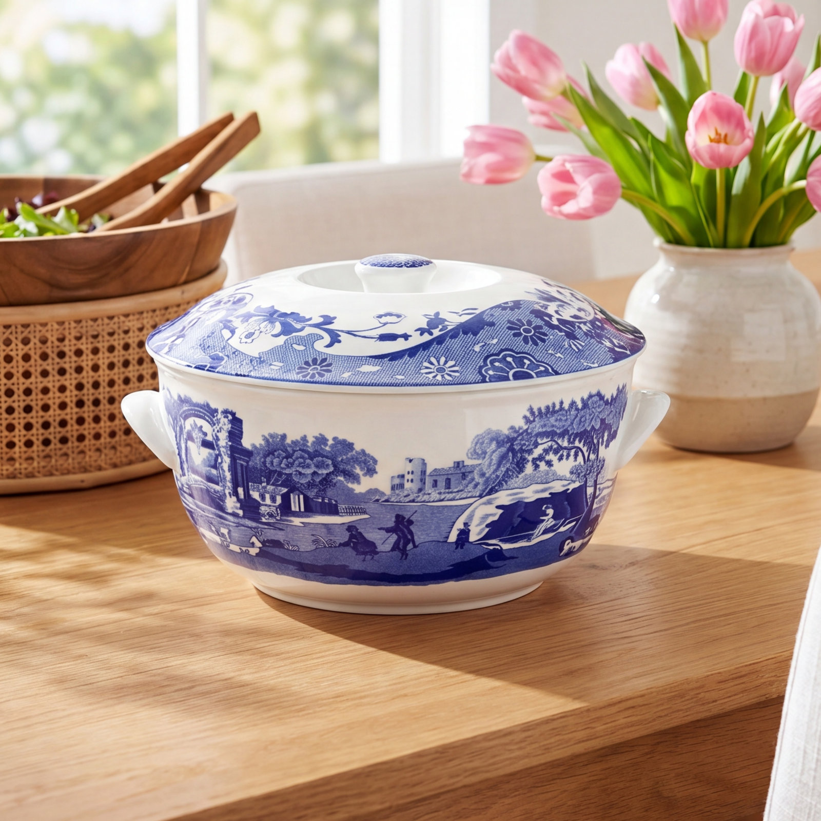 Blue Italian Covered Vegetable Bowl