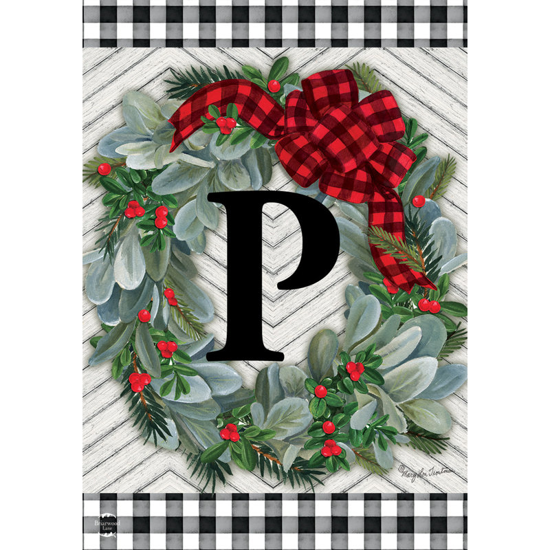 Hiver, couronne, monogramme, lettre P, drapeau de jardin