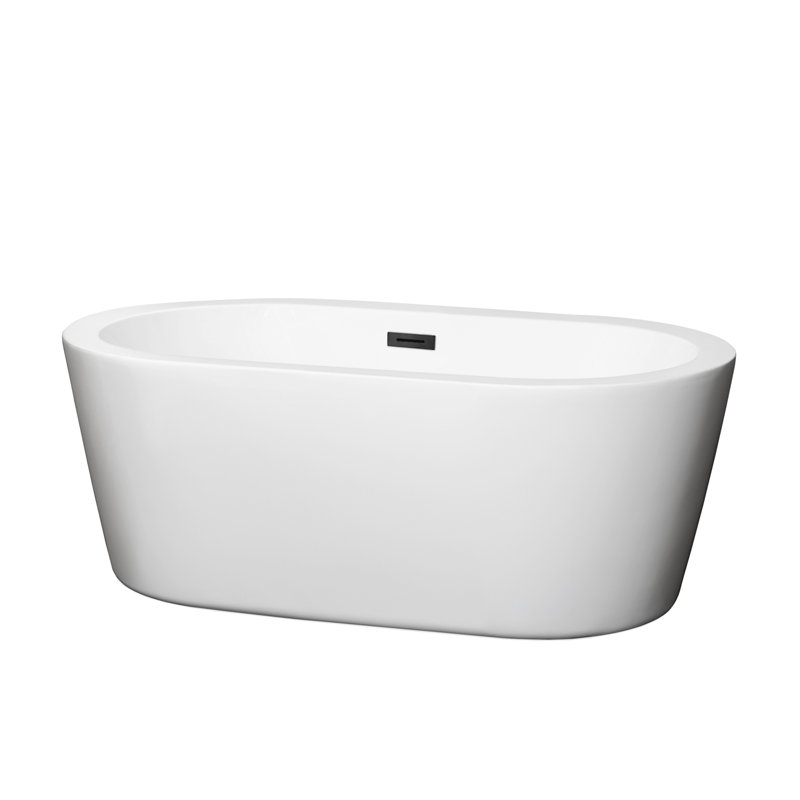 Mermaid 60'' White Acrylic Freestanding Bathtub with Matte Black Trim