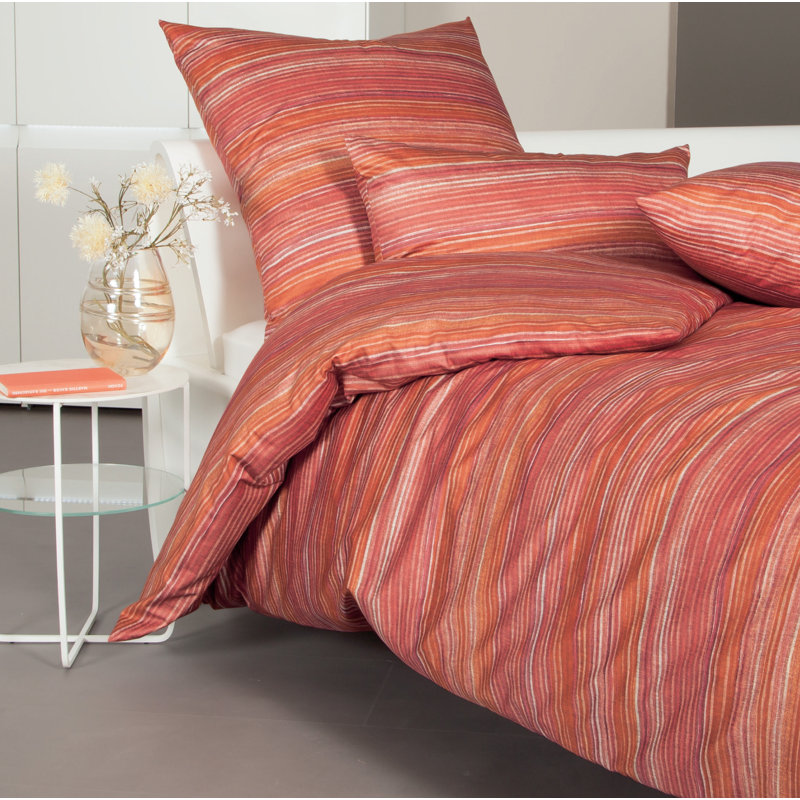Messina Cotton Striped Duvet Cover Set with Pillowcases, Siena/Tabasco, 155 x 200cm Duvet Cover + 1 Standard Pillowcase