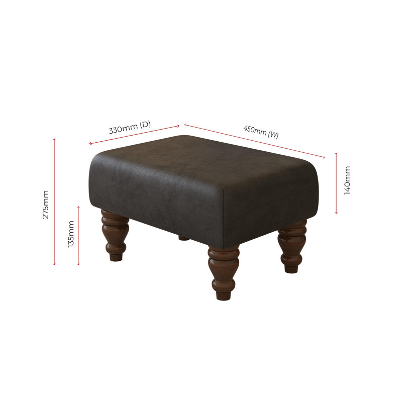 Manufactured Wood Accent Stool, Mahogany, Black, Italian Leather