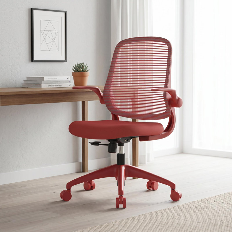 Ergonomic Mesh Task Chair with Flip-Up Arms and Lumbar Support for Small Spaces, Brick Red