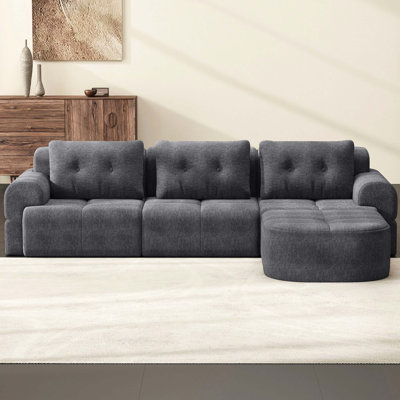 Canapé modulaire modulaire avec méridienne, structure entièrement en mousse, emballage de compression, revêtement texturé tissé, design moderne surdimensionné pour le salon