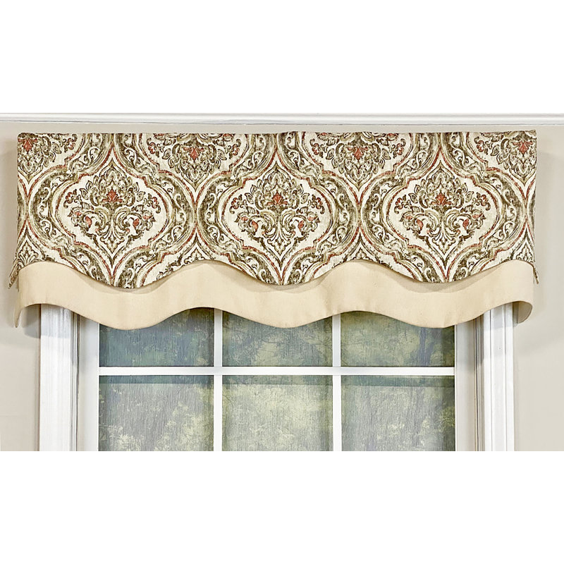 Cotton Blend Damask Scalloped Window Valance, Blush
