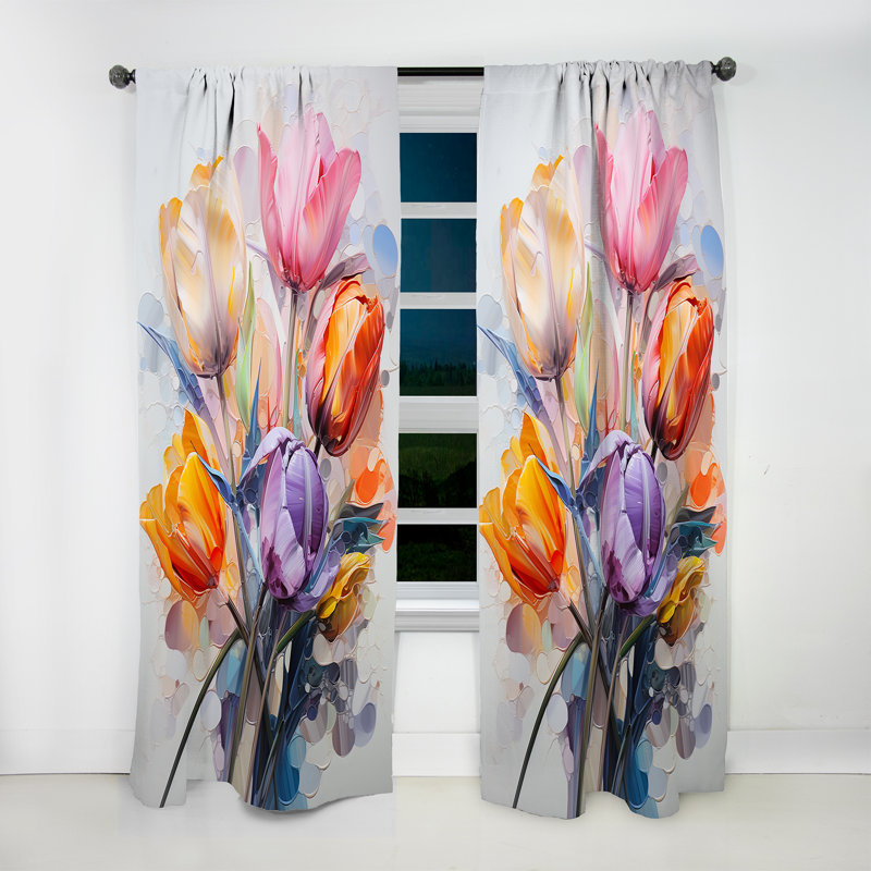 Collage de tulipes multicolores peintes Walsham I - Rideau tulipes - Velours obscurcissant - 1 panneau, L 52 po x L 84 po