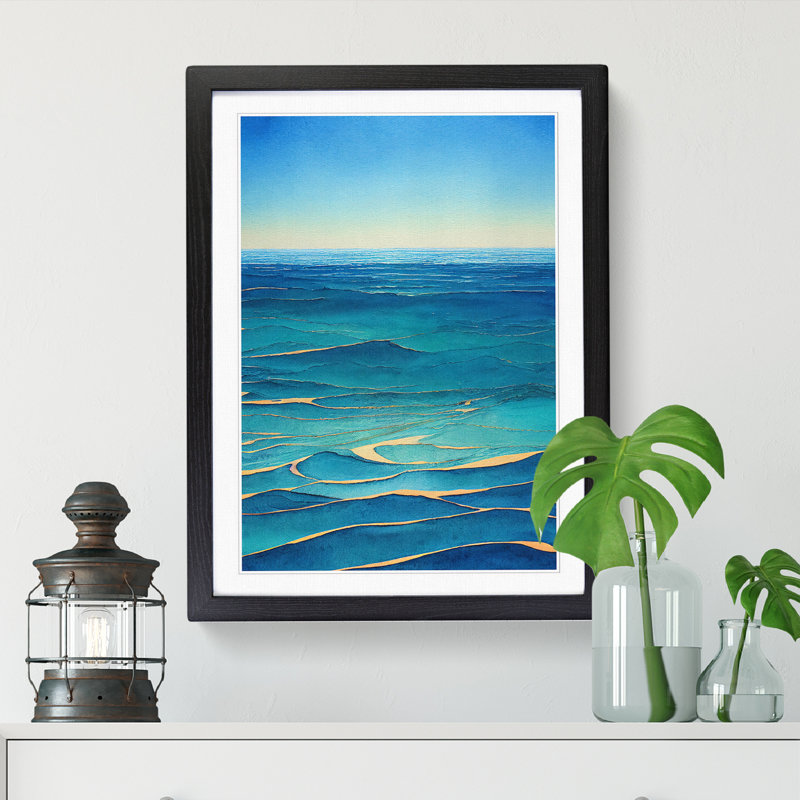 Watercolour Ocean Vol.4 - Single Picture Frame Print, 34cm H x 25cm W x 2cm D, Walnut