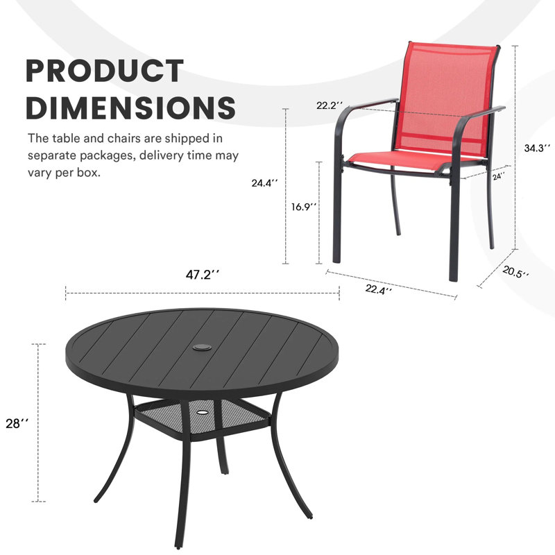 Ensemble repas extérieur pour 6 personnes, Noir / Rouge