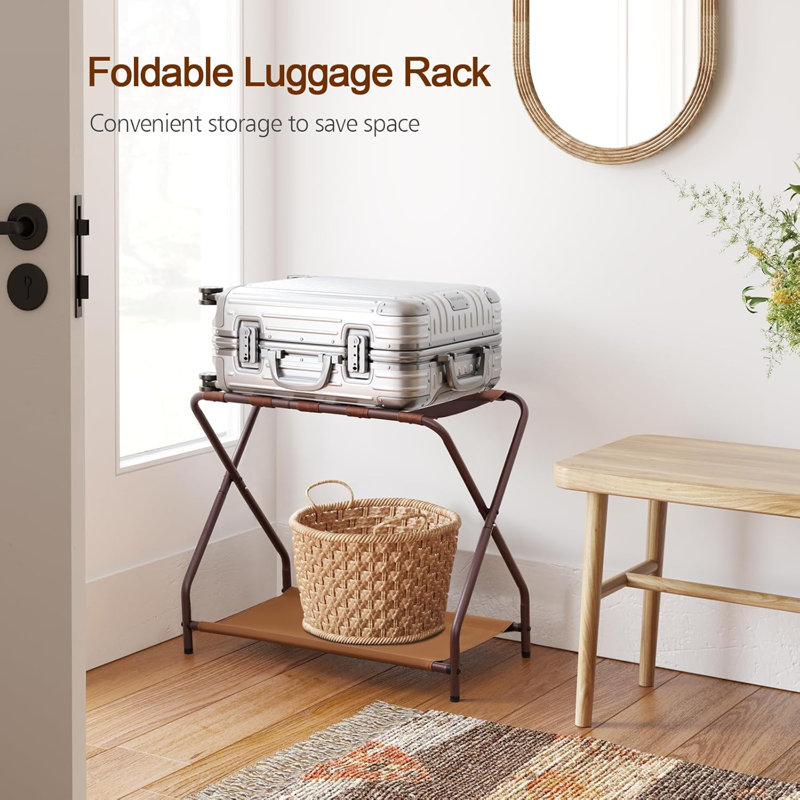 Bronze Foldable Luggage Rack with Storage Shelf, Set of 2