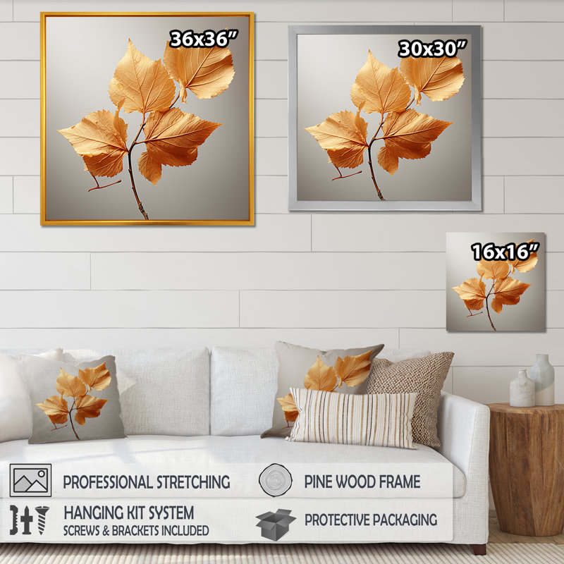 «Copper Leafy Abstractions I», reproduction sur toile, H 36 po x l 36 po x P 1,5 po, Cadre simple blanc