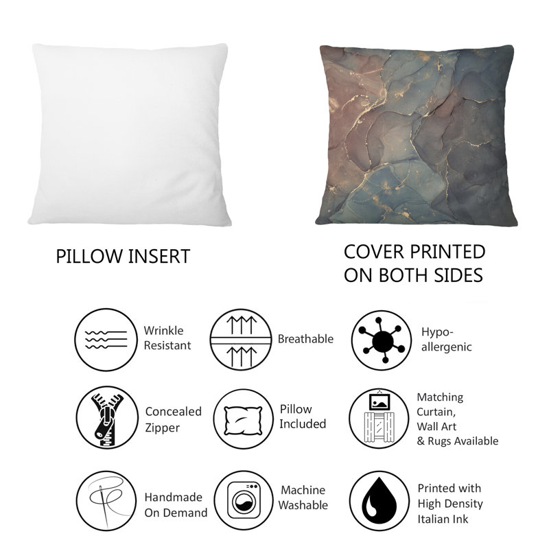 Gris et brun, art abstrait en marbre - Coussin décoratif imprimé moderne 1