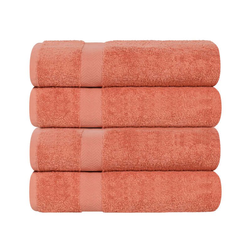 Ensemble de serviettes de bain en coton léger à séchage rapide, Corail, Serviette de bain - paquet de 4