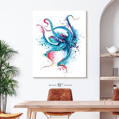 Blue Octopus Splash sur impression sur toile
