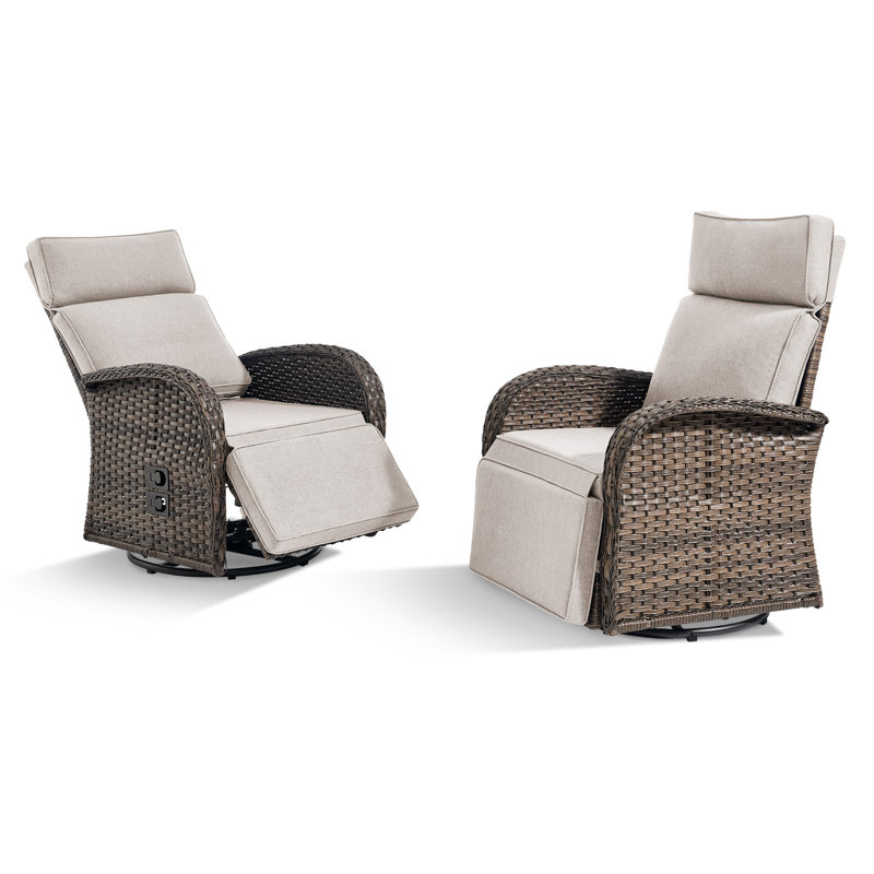 Esquer 59" Outdoor Wicker Poolside Reclining Swivel Chaise Lounge With Adjustable Recliner And Cushions, Beige, 2