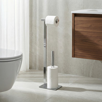  Gren 29" Chrome Steel Free Standing Toilet Paper Holder with Weighted Base