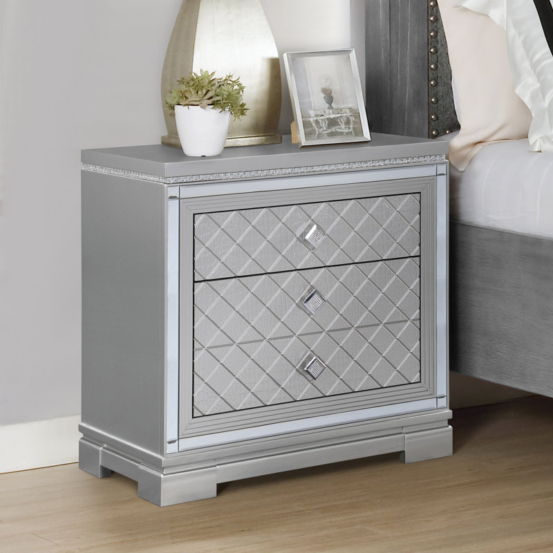 Isabelle 2-Drawer Nightstand With USB Ports, Grey
