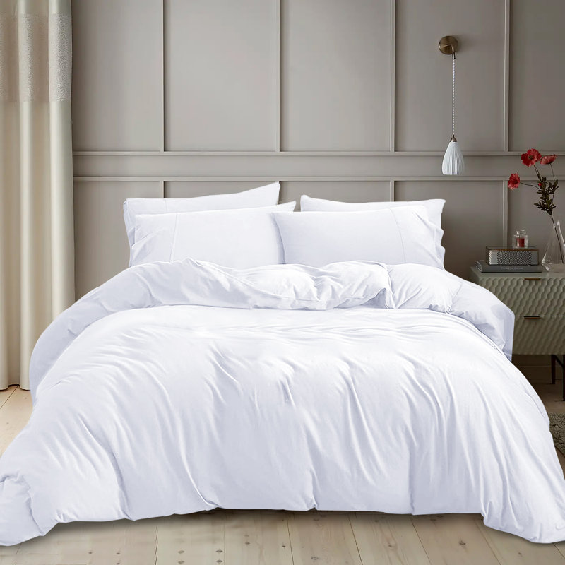 Kiranjot Microfibre 200 TC Reversible Modern & Contemporary Duvet Cover Set With Pillow Cases, White, 137cm x 200cm