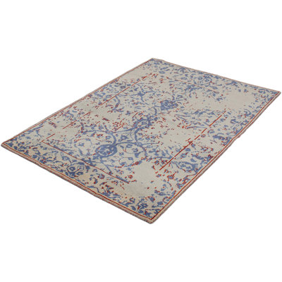 Tapis unique en laine noué à la main bleu ciel / rouge 5 pi 8 po x 8 pi Ushak