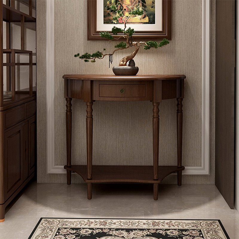 Console demi-cercle en bois massif brun, H 23,62 po x l 31,5 po x P 11,81 po