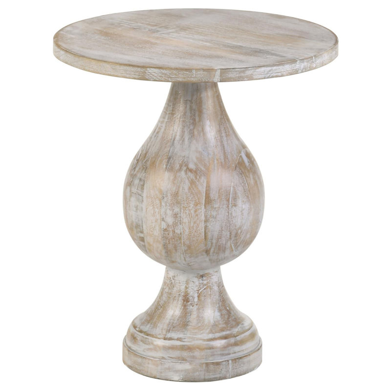 Table d'appoint piédestal blanc délavé, Ivoire ivoire